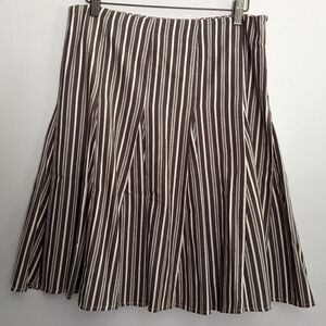BODEN A-line Pleated Ticking Stripe Brown Cotton Skirt 12R Swing Skirt